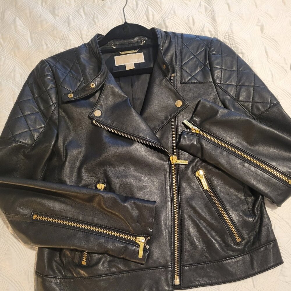 Michael Kors Sheep Skin Black Moto Jacket - Picture 1 of 8